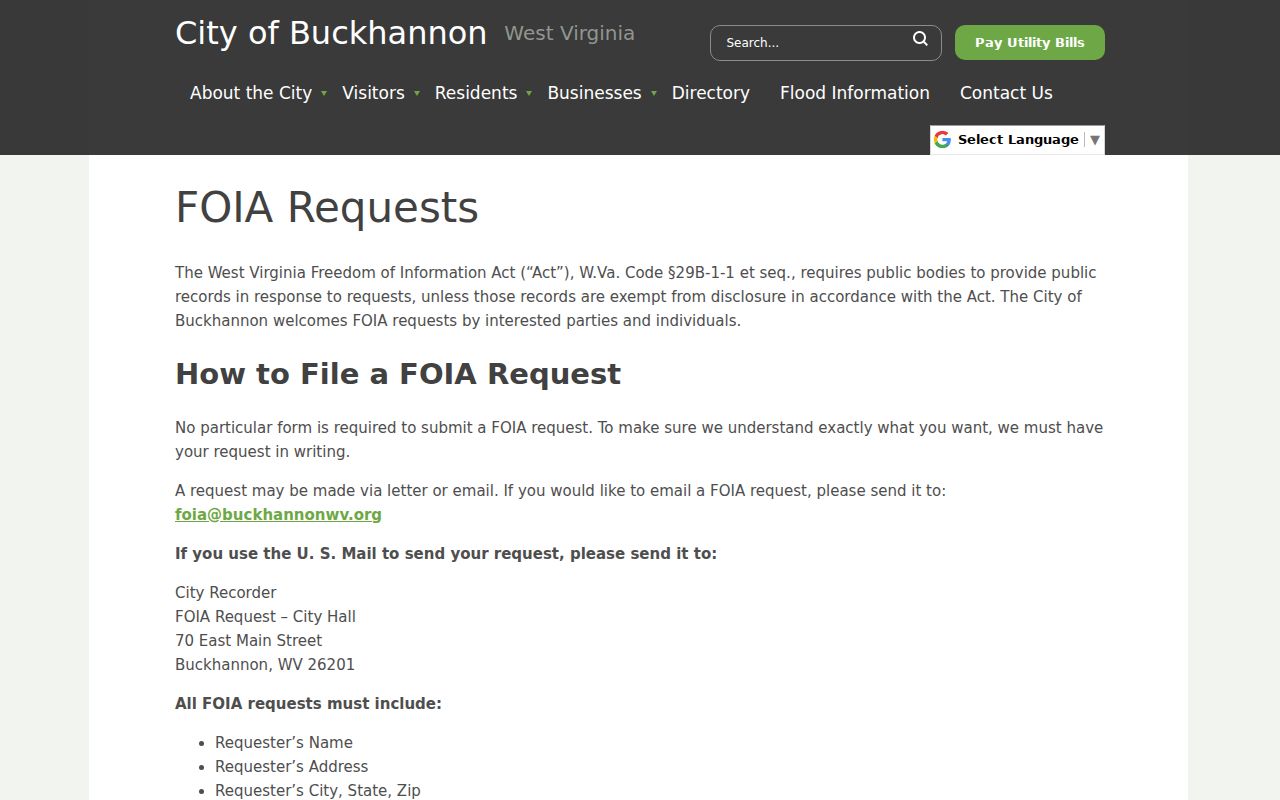 Buckhannon court docket written FOIA request instructions